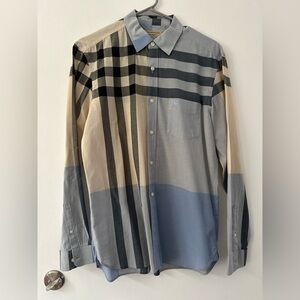 Burberry Men's Checkered Shirt - Blue, Black, and Tan
